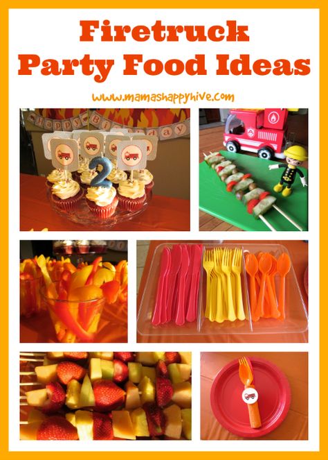 Firefighter Party Food Ideas, Firetruck Birthday Food Ideas, Fire Truck Food Ideas, Fire Truck Themed Birthday Party Food, Firefighter Themed Food, Fire Fighter Birthday Theme Food, Fireman Birthday Party Food, Fire Truck Birthday Party Ideas Food, Fire Themed Food