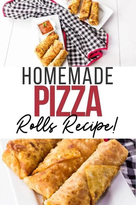 Homemade Pizza Rolls | Foodtalk Pizza Egg Rolls, Pizza Rolls Recipe, Dessert Pizza Fruit, Simple Pizza, Homemade Pizza Rolls, Pizza Roll Recipe, Zucchini Pizza Bites, Egg Roll Wrappers, Making Homemade Pizza