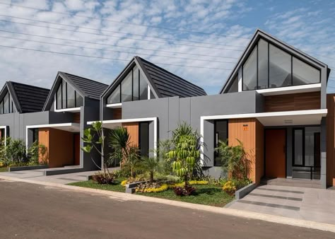 Perumahan Aesthetic, Cheap Modern House, Cluster House Design, Scandinavian House Design, Scandinavian Modern House, Row House Design, House Structure Design, Industrial Exterior, Cluster House