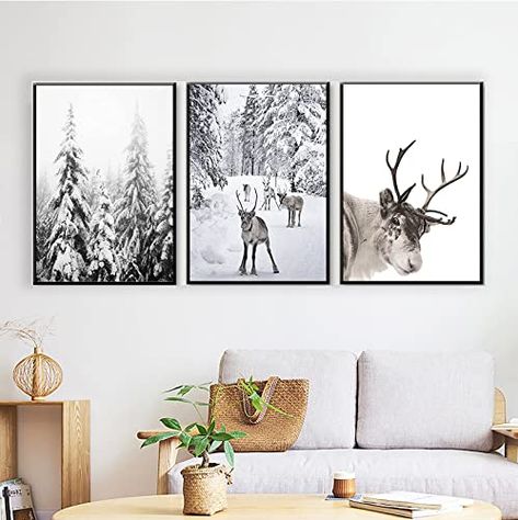 Deer Portrait, Reindeer Art, Deer Artwork, Deer Pictures, Portrait Artwork, Canvas Art Decor, Winter Wall Art, Interior Wall Decor, Christmas Room Decor