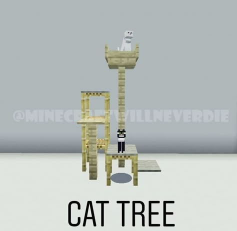 Cat Minecraft Ideas, Cat Stand Minecraft, Cat Tree Minecraft Ideas, Cat Tree In Minecraft, Minecraft Cat Tree Design, Minecraft Sign Post Ideas, Cat Tower Minecraft, Cat Tree Minecraft, Minecraft Cat Statue