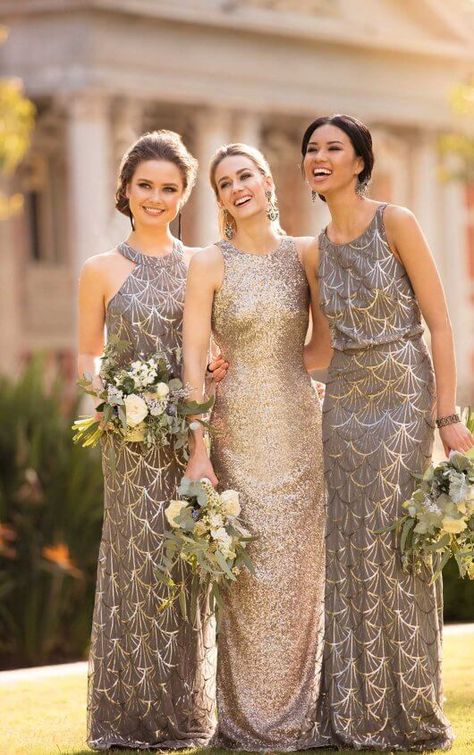 8994 Sequin Bridesmaid Dress with Halter Neckline by Sorella Vita Sequin Bridesmaid Dress, Great Gatsby Party Outfit, Art Deco Bridesmaids, Sorella Vita Bridesmaid Dresses, Silver Bridesmaid Dresses, Silver Bridesmaid, Sequin Bridesmaid, Dresses Elegant, Sequin Bridesmaid Dresses