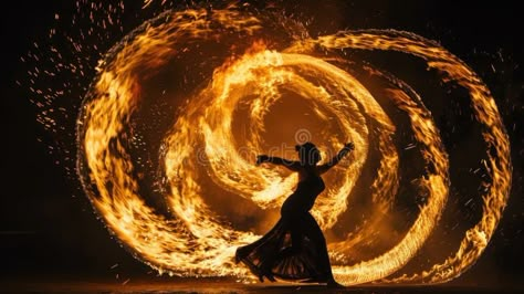 A fire dancer twirls gracefully, flames swirling around their body. stock photos Fire Performer, Fire Dancing, Vector Mountain, Fire Dancer, Fire Force, A Fire, Character Design Inspiration, Music Video, Swirl