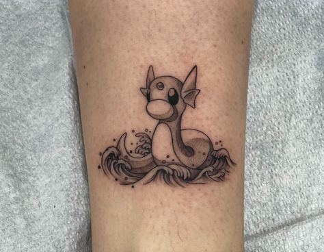 Black Pokemon Tattoo, Pokemon Half Sleeve Tattoo, Girly Pokemon Tattoo, Cool Pokemon Tattoos, Floral Pokemon Tattoo, Dratini Tattoos, Dratini Art, Growlithe Tattoo, Pokemon Minimalist Tattoo