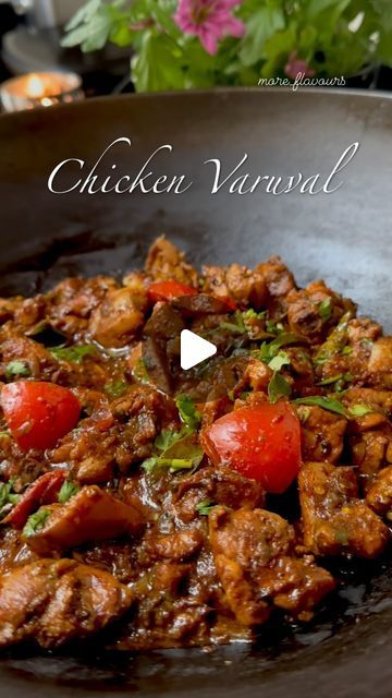 Dhanya Renjith on Instagram: "Chicken Varuval 🤎  It’s a dry chicken curry from the Chettinad region of Tamil Nadu in Southern India.  Ingredients:   Chicken -1 kg (I usually use chicken things )   For dry masala -  Whole garam masala-    Cardamom-2    Cloves -2    Cinnamon stick -1 piece    Fennel seeds -1 tsp   Coriander seeds -2 tbs Cumin seeds- 3/4 tsp Black pepper corns -1/2 tbs  Dry Kashmiri chillies -10 numbers   Dry roast and grind to a fine powder and keep aside   In a pan add  Sunflower oil-3 to 4 tbs  Mustard seeds-1/2 tbs  Dry chillies -4 ( cut to small pieces)  Sliced shallots-6/7 Sauté till golden brown  Ginger/ garlic - 2 tbs (crushed ) Sauté well till the raw smell is gone  Green chillies-2  Sliced onions - 2 medium  Sauté for few more minutes  Then add  Chicken and salt  T Chicken Varuval Recipe, Dry Chicken Recipes Indian, Dried Chillies, Circle Mehndi, Curry Recipes Indian, Cumin Seeds, Mustard Seeds, Curry Chicken Recipes, Interesting Food