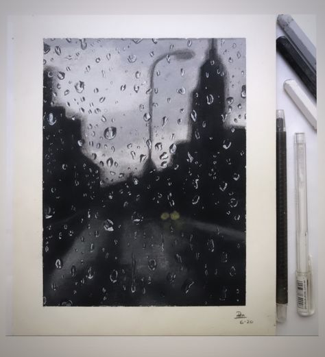 Raindrop Drawing, White On Black Drawing, Raindrop Art, Rainy Day Drawing, Beginning Painting, Drawing With Pen, Art Oil Pastel, Youtube Inspiration, Black Drawing