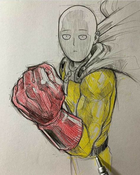 Saitama One Punch, Saitama One Punch Man, Naruto Sketch Drawing, Drawing Styles, Man Sketch, Naruto Sketch, Best Anime Drawings, One Punch Man Anime, Sketch Artist