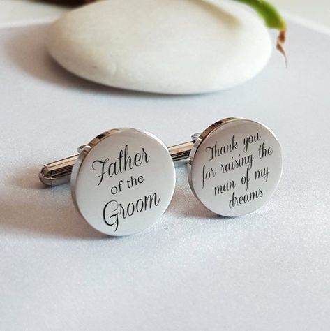 "*THIS IS A BLANK CUFF LINKS. IT DOES NOT COME WITH ANY LOGOS -Please leave a note specifying your message and logo. You can choose any logos you want or font from my fonts list -If you do not leave the note specify the font type, I will use font #1, 10 or 13 from my fonts list. Stainless steel cuff links measuring 5/8 inch each are engraved with the handwriting or any symbol of your choice. Choose circle or square. This unique cuff links would make a great gift or special occasion accessory in Cuff Links For Groom From Bride, Wedding Cufflinks, Personalized Wedding Cufflinks, Cuff Links, Engraved Cufflinks, Custom Cufflinks, Personalized Cufflinks, Cufflinks Wedding, Future Wedding Plans