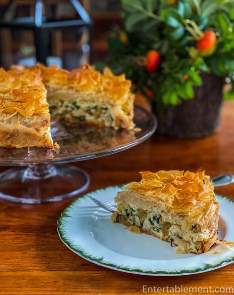 Chicken Feta And Spinach Filo Pie, Chicken Feta Spinach Phyllo, Phyllo Dough Chicken Recipes, Chicken Phyllo Recipes, Phyllo Quiche, Filo Recipes, Phyllo Tart, Feta Pie, Spanakopita Recipe