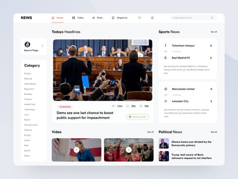 News Portal by Arafat Ahmed Chowdhury on Dribbble Portal Design, News Website Design, News Web Design, Flat Ui, Sports Website, Ui Design Website, Web News, Dashboard Ui, Design Websites