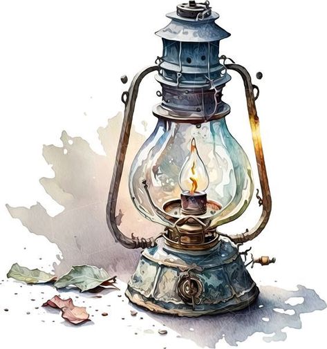 Lamp Clipart, Pretty Scrapbook, Lantern Illustration, Paints And Brushes, Lantern Art, Oil Lantern, Lamp Art, Kerosene Lamp, 수채화 그림