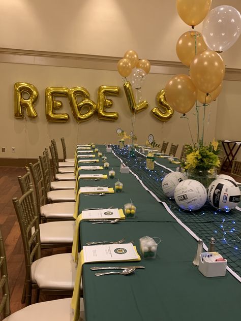 Athletic Banquet Decorations, Sports Banquet Ideas, Volleyball Banquet Ideas, Volleyball Decorations, Volleyball Decor, Volleyball Banquet, Athletic Banquet, Volleyball Ideas, Volleyball Party