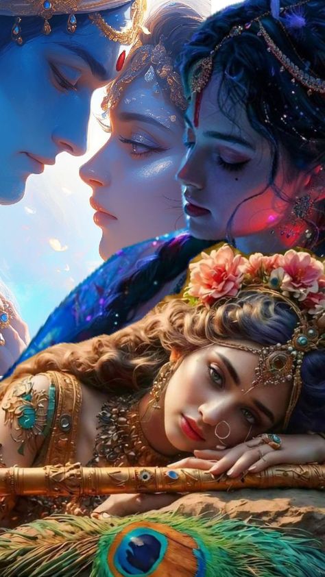 the divine love of radhe krishna✨❤️❤️ Radha Rani Wallpaper For Laptop, Radhe Krishna Love Hd Wallpaper, Radhakrishna Wallpaper, Radha Krishna Art Beautiful, Unique Radha Krishna Images, Hindu Tattoo, Hd Wallpapers For Laptop, Radhe Krishna Wallpapers, Radha Painting