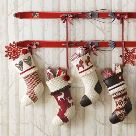 Here are a bunch of creative Christmas stocking hanging ideas, even if you don't have a fireplace or mantel!    #Christmas, #Roundup, #Inspiration, #stockings, #holidays Hanging Christmas Stockings, Scandinavian Christmas Decorations, Christmas Stockings Diy, Christmas Bathroom Decor, Christmas Bathroom, Deco Originale, Hanging Stockings, Christmas On A Budget, Navidad Diy