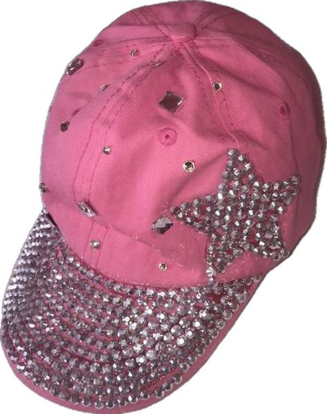 Pink Y2k Accessories, Y2k Baseball Cap, Bedazzled Hat, Bedazzling Ideas, Y2k Cap, Y2k Hats, Y2k Hat, Swag Hats, Don Ed Hardy