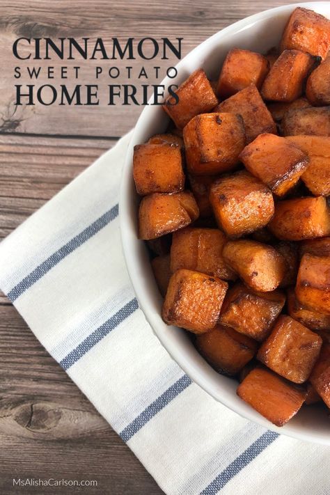 Everyone loves the taste of cinnamon & sugar! These Cinnamon Sweet Potato Home Fries cut out the sugar, but leave the same savory goodness! Potato Home Fries, Potato Recipe For Kids, Sweet Potato Home Fries, Sweet Potato Cinnamon, Sweet Potato Skins, Yummy Sweet Potatoes, Home Fries, Delish Recipes, Healthy Eating For Kids