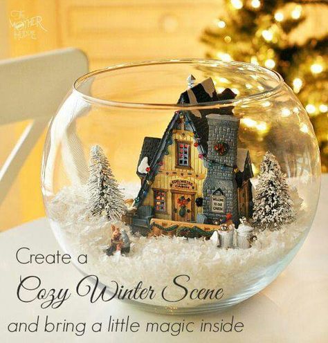 Fishbowl Christmas Scene Diy Snow Globe, Miniature Houses, Christmas Scene, Winter Scene, Noel Christmas, Magical Christmas, Christmas Centerpieces, Snow Globe, Christmas Deco