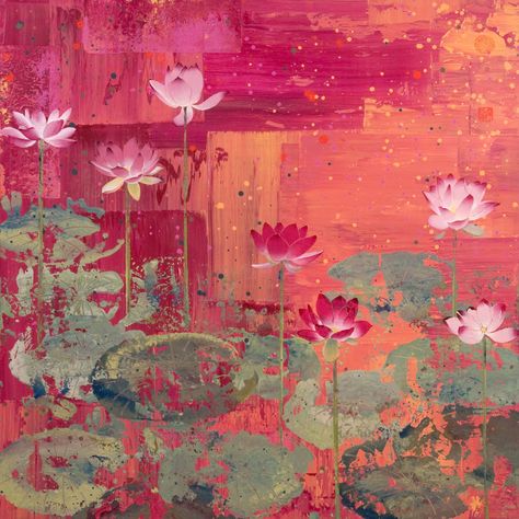 House Abstract Painting, Pichavai Art, Indian Art Wallpaper, Pichwai Paintings Lotus, Indian Abstract Art, Mughal Art Paintings, Lotus Flower Art, Lotus Painting, Lotus Print