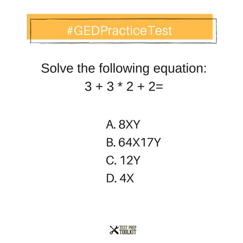 Math practice test! Comment your answer!  For more practice test, visit our website! https://www.testpreptoolkit.com/ged-math-practice-questions/page/9/#utm_source=facebook  #Study #GED #TestPrepToolkit #GEDStudy #GEDPracticeTest #OnlineClasses #Learning Ged Test Questions, Ged Study, Ged Study Guide, Ged Math, Math Practice, Test Questions, Math Practices, Test Prep, Study Guide