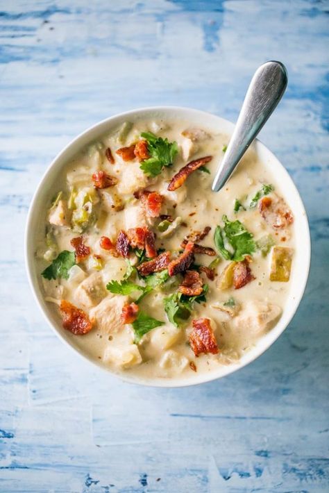 Creamy Bacon Chicken and Potato Chowder Recipe - main dishes #maindishes Creamy Bacon Chicken, Potato Chowder Recipes, Easy Baked Pork Chops, Chicken Chowder, Bacon Chowder, Chicken And Potato, Chicken Wing Recipes Baked, Cheese Burger Soup Recipes, Lobster Recipes Tail