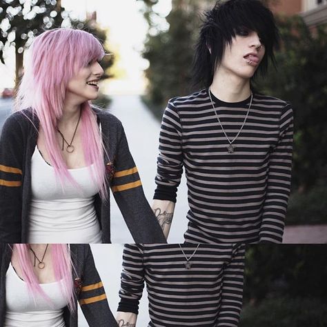 Johnnie Guilbert and Alex Dorame Amor Emo, Scene Emo Aesthetic, Curly Scene Hair, Cute Emo Couples, Alex Dorame, Emo Couples, Animes Emo, Kawaii Chan, Short Scene Hair