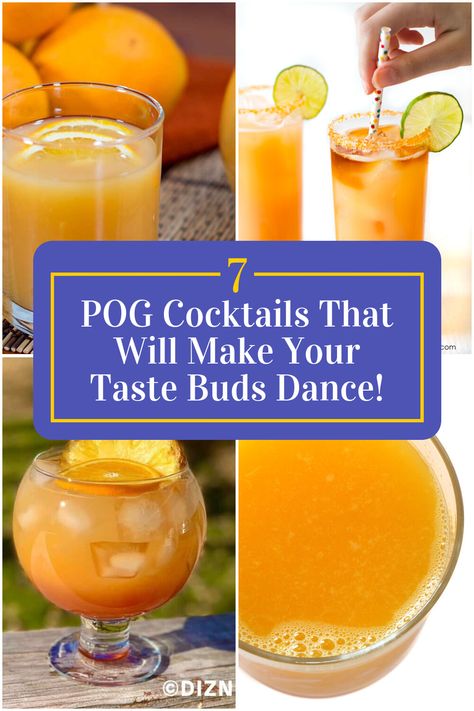 Collage of 4 pog cocktails. Pog Cocktail, Pog Juice, Refreshing Recipes, Refreshing Food, Fruity Drinks, Delicious Drinks, Juice Drinks, Tropical Party, Delicious Cocktails