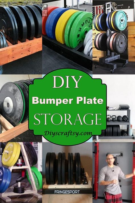 25 DIY Bumper Plate Storage Diy Weight Plate Rack, Wall Mounted Weight Plate Storage, Barbell Plate Storage, Gym Plate Storage, Diy Bumper Plate Storage, Diy Weight Rack For Plates, Weight Plate Storage Diy, Store Weights At Home, Plate Holders For Wall