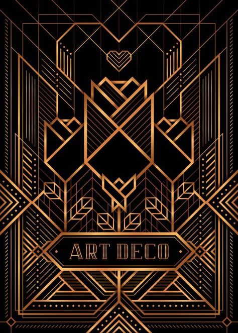 The great gatsby deco style vector, golden roses and heart Vector | Premium Download Art Deco Pattern Geometric Design, Gatsby Book, Arte Art Deco, Great Gatsby Art, Golden Roses, Gatsby Art, Motif Art Deco, Patterned Background, Art Deco Poster