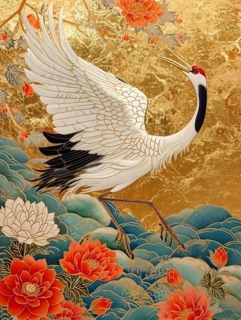 Chinese Painting Traditional, Bird Painting Acrylic, Design Art Nouveau, Art Nouveau Tiles, Ancient Paintings, Japanese Art Prints, Japanese Artwork, Asian Painting, Arte Inspo