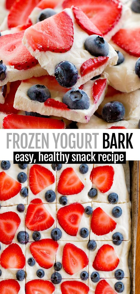 Easy Healthy Greek Frozen Yogurt Bark Yogurt Bark Recipe Frozen, Make Frozen Yogurt, Bark Recipes Easy, Yogurt Bark Recipe, Blue Breakfast, Snack Sani, Frozen Yogurt Bark, Menu Sarapan Sehat, Yogurt Bark