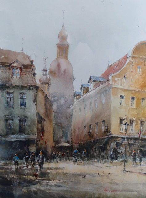 Watercolor Riga Academic Art, Watercolor Artists, Watercolour Art, Russian Artists, Lviv, Watercolor Techniques, Riga, Watercolor Artist, Urban Landscape