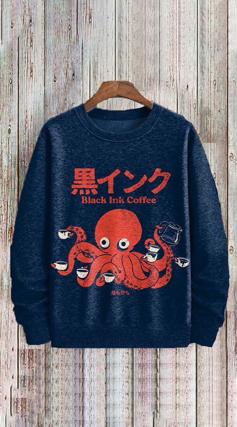 Japanese Octopus, Octopus Art Print, Funny Panda, There Is Still Time, Octopus Art, North And South America, Goods And Services, Japanese Style, Casual Sweatshirt