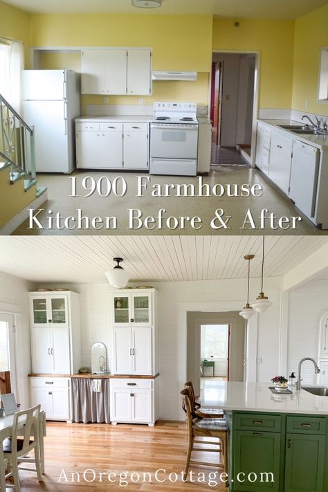 You'll love this kitchen before and after - we restored the farmhouse character while adding function and space to entertain, all mostly DIY and on a budget. Old Farmhouse Remodel On A Budget, Home Renovation On A Budget Old Houses, Renovation Before And After, Old Kitchen Remodel On A Budget, 1940s Home Remodel, Old Farmhouse Remodel, Home Renovation On A Budget, Remodeling Ideas On A Budget, Old House Renovation