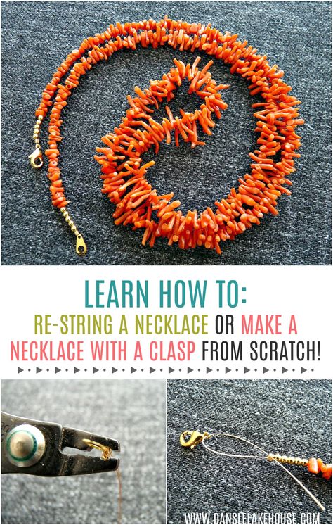 How to Re-String a Necklace or Make a Necklace with a Clasp from Scratch How To Make A Necklace, String Necklace Diy, Gothic Jewelry Diy, Jewelry Making Tutorial, Diy Necklace Making, Gold Bracelets Stacked, Make A Necklace, Beaded Necklace Tutorial, Homemade Earrings