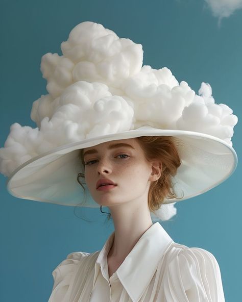 Understated Makeup, Simple Elegant Blouse, Innovative Accessories, Visual Creativity, Cloud Costume, Aesthetic Photoshoot, Couture Hats, Arte Punk, Conceptual Fashion