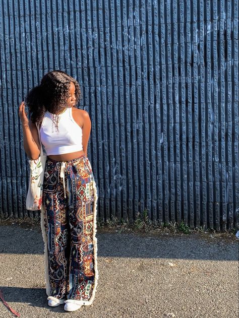 Blanket pants, carpet pants, ootd, fashion aesthetic, black girl luxury, outfit, tote bag Carpet Pants, Blanket Pants, Luxury Outfit, God Love, Aesthetic Black, Fashion Aesthetic, Love People, Ootd Fashion, Maxi Skirt