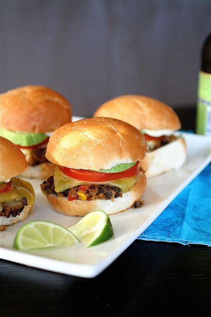 Black bean Sliders3 by thecurvycarrot, via Flickr Football Recipes, Black Bean Burger Recipe, Indulgent Food, Burger Sliders, Black Bean Burgers, Slider Buns, Veggie Burgers, Bean Burger, Vegan Burgers