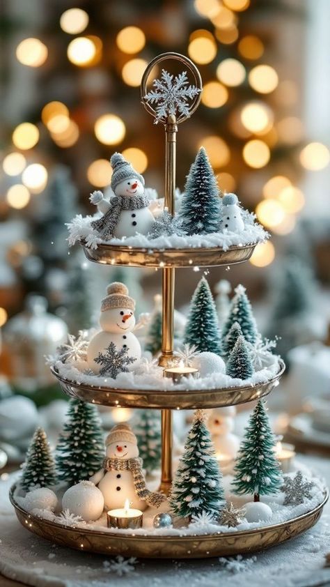 21 Best Christmas Tiered Tray Decor Ideas For A Festive Vibe 3 Tier Decorative Stand, 3 Tier Shelves, Tiered Tray Winter, Making Tiered Trays, Winter Two Tier Tray Decor, New Year Tiered Tray Decor, 2 Tier Wooden Tray Decor, Winter 3 Tiered Tray Ideas, Hot Cocoa Tiered Tray Decor