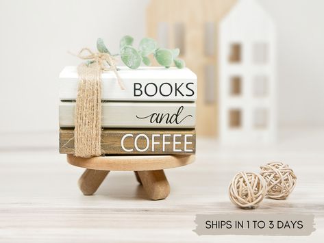 Books and Coffee Farmhouse Books MINI Wooden Book Stack - Etsy Canada Mini Wooden Books, Stacked Blocks, Stack Books, Wood Books, Happy Crafts, Books Diy, Tray Signs, Coffee Book, Farmhouse Books