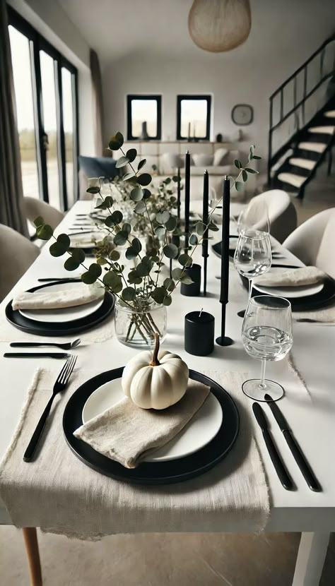 White Thanksgiving Decor, Hosting Era, Modern Thanksgiving Table, Thanksgiving Dinner Table Setting, Clear Glassware, Fall Dining Table, Linen Runner, Breakfast Table Setting, Christmas Dining Table Decor