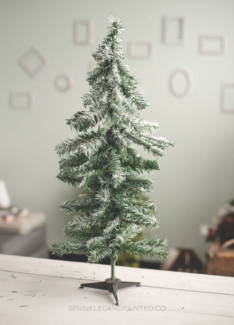 Diy Christmas Tree Table Top, Diy Faux Christmas Tree, Ideas For Small Christmas Trees, Cheap Christmas Tree Makeover, White Dollar Tree Christmas Tree Ideas, Small Tabletop Christmas Tree Ideas, How To Make Mini Christmas Trees, Diy Alpine Christmas Tree, Dollar Tree Trees