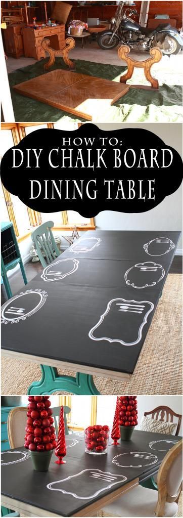 DIY Chalkboard Dining Table Diy Kids Art Table, Painted Table Tops, Kids Art Table, Painted Kitchen Tables, Kids Chalkboard, Diy Kids Art, Chalkboard Table, Kitchen Table Makeover, Diy Chalk