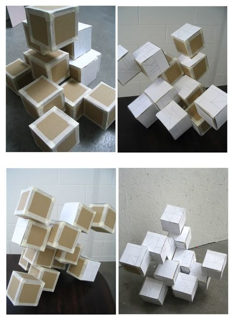 Cube sculpture Paper Cube Sculpture, Cardboard Geometric Shapes, Geometric Art Sculpture, Cube Design Art, Cubes Sculpture, Square Sculpture, Cube Architecture, Church Stage Design Ideas Backdrops, Cube Sculpture