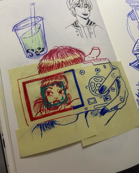 first let me take a selfie 🤳 . #art #postit #sketchbookideas #sketch #colors #drawing #y2k #vintage #sketching #camera Camera Drawing Sketches, Camera Drawing Art, Minju Gif, Drawing Art Aesthetic, Camera Sketch, Drawing Y2k, Y2k Camera, Camera Drawing, Cute Easy Doodles