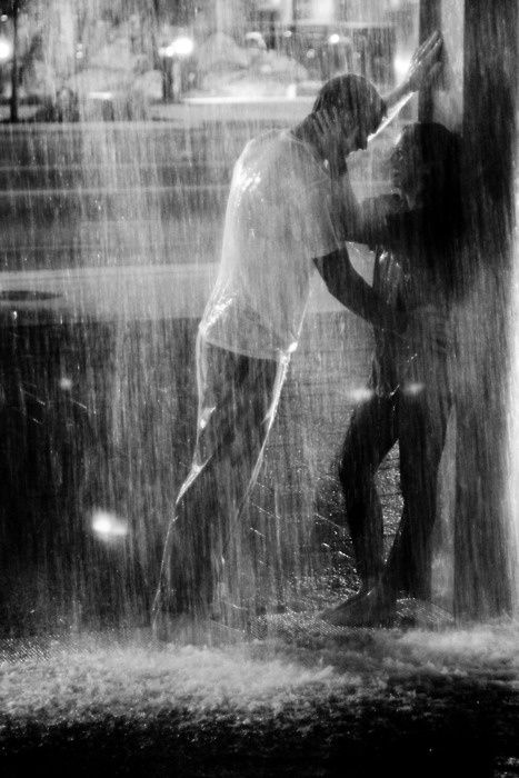 "Rain is what this thunder brings ~ For the first time I can hear my heart sing…Your love’s comin’ down like Rain … “ I Love Rain, Kissing In The Rain, Love Rain, Black And White Photograph, Singing In The Rain, The Kiss, The Perfect Guy, When It Rains, Dancing In The Rain