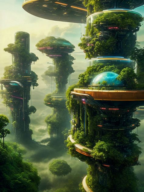 Sci Fi Aesthetic, Sci Fi Landscape, Gardens Of Babylon, Eco Architecture, Fantasy City, Green City, Fantasy Setting, Futuristic City, Future City