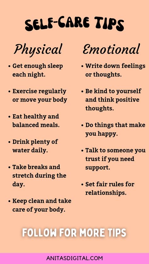 Here are easy self-care tips for physical and emotional self-care. Student Self Care Tips, Things For Self Care, Self Care Regimen, How To Feel Comfortable In My Own Skin, Self Care Tips For Teens, Emotional Self Care List, Women Health Care Tips, How To Not Care, Track Journal