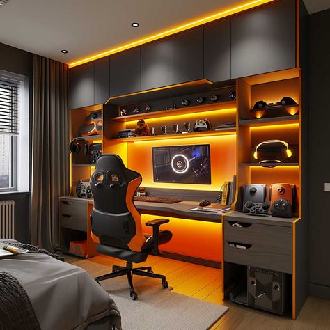 Cozy Gaming Room, Gamer Bedroom Ideas, Gaming Bedroom Ideas, Bedroom Gamer, Modern Teen Boy Bedroom, Gaming Bedroom, Gamer Bedroom, Cozy Gaming, Boys Bedroom Makeover