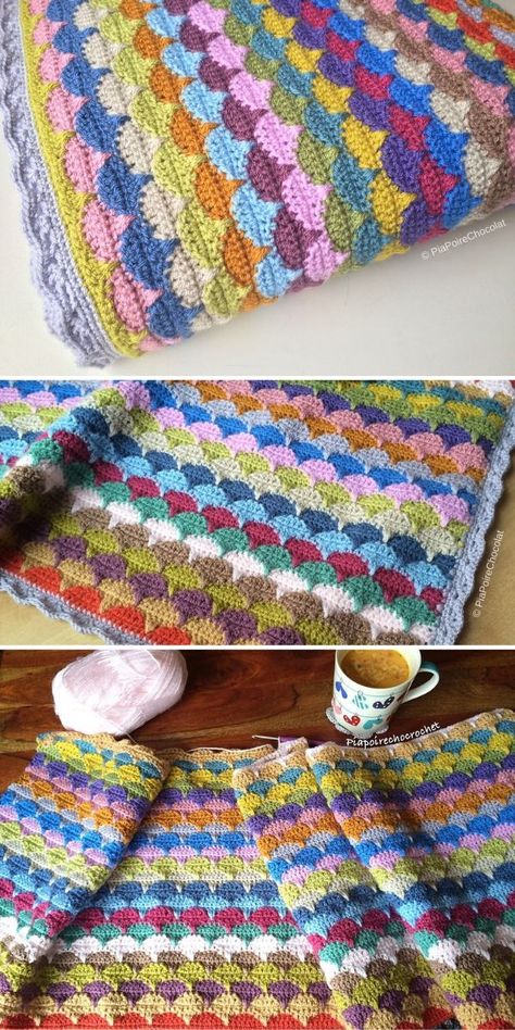 Vibrant Clamshell Stitch Ideas - Crochetpedia Aesthetic Crochet Blanket, Crochet Blanket Vintage, Crochet Patterns Ideas, Baby Afghan Crochet Patterns, Crochet Flower Blanket, Scrap Yarn Crochet, Modern Crochet Blanket, Crochet Afghan Patterns Free, Crochet Bedspread Pattern