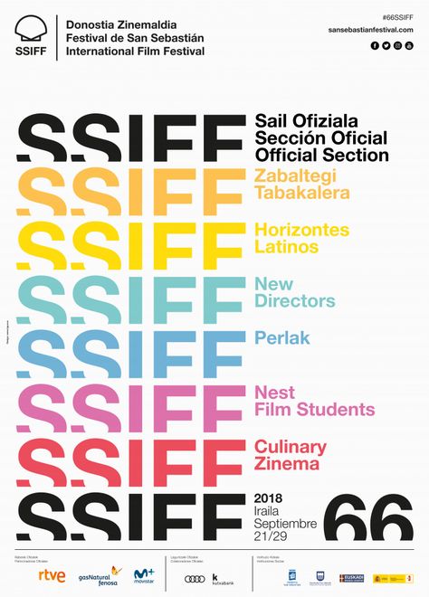 San Sebastian Film Festival :: Materials Festival Websites, Film Festival Poster Design Creative, Cinema Festival Poster Design, Film Festival Ticket Design, Vintage Typography Poster, Glastonbury Music Festival, Film Festival Poster, San Sebastian Film Festival, Festival Photography